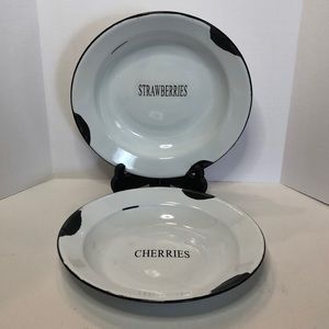 Enamelware Graniteware White Bowls with Strawberries a d Cherries  8 inch